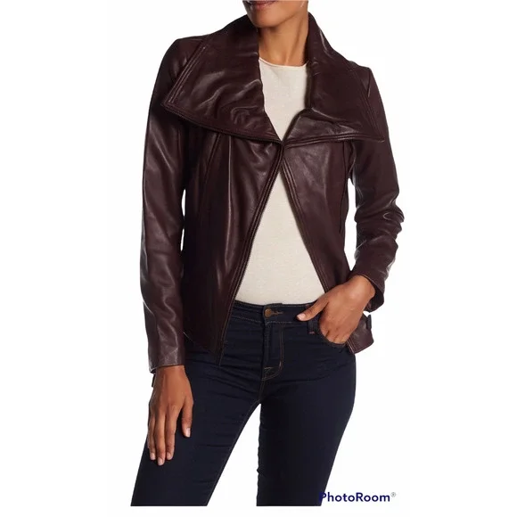 Michael kors burgundy leather jacket 2025